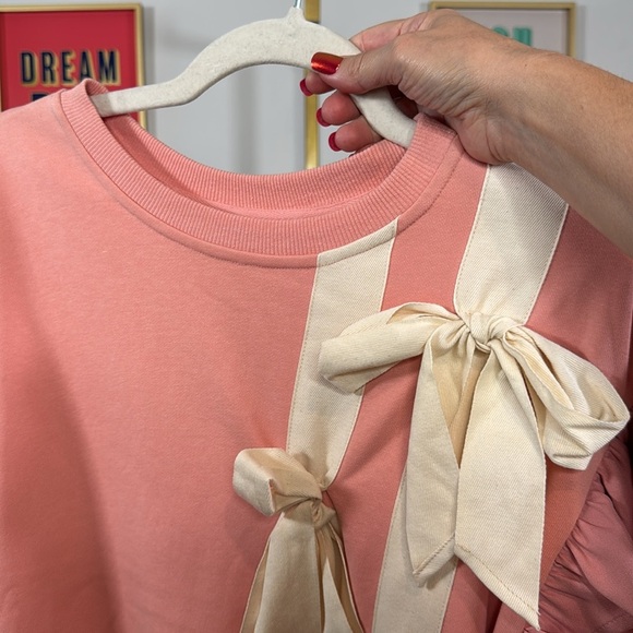 Pink Ruffle Sweatshirt with Cream Bows - Picture 9 of 10